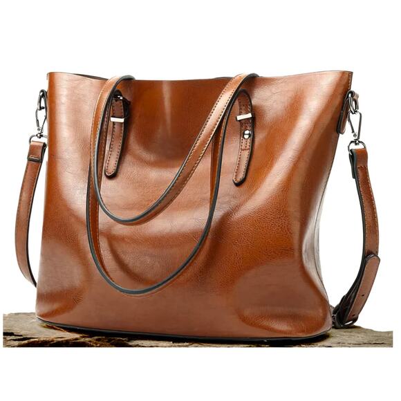 NWOT Faux Leather Tote with Removable Long Strap in Wine - Picture 8 of 9